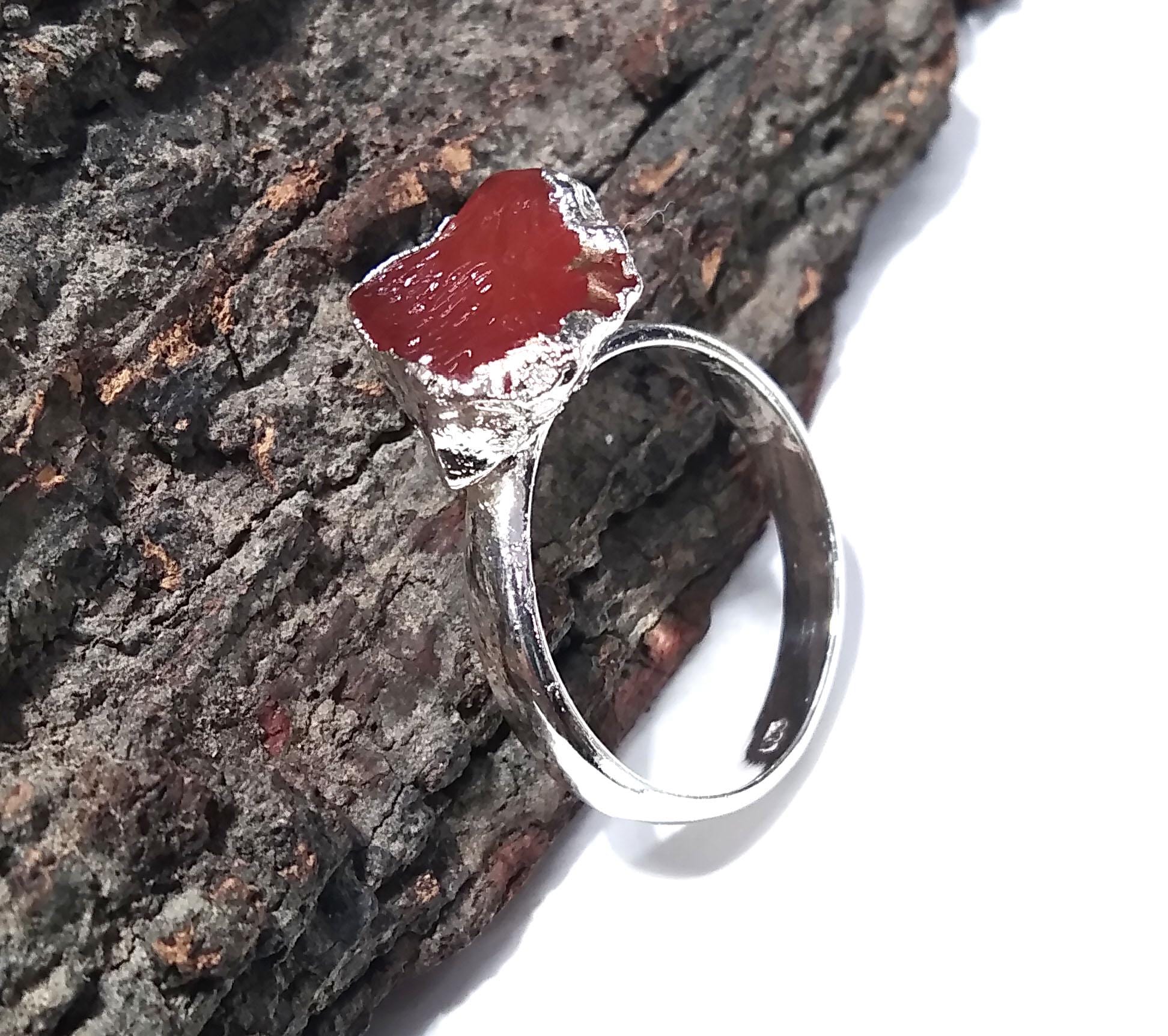 Natural Carnelian Rough Gemstone Ring, Solid 925 Sterling Silver Ring, Carnelian Stone Size 14x11mm Handmade Ring Gift Wedding Ring
